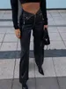 Женские брюки из искусственной кожи с криптографической надписью на молнии с высокой посадкой для клубных вечеринок, повседневные шикарные прямые брюки для женщин, брюки в готическом стиле, свободные 230309