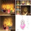 Kerstdecoraties Dream Catcher Wind Chimes 6 kleuren Led Feather Wall Hanging Ornament Dreamcatcher Slaapkamer Decoratie RRA