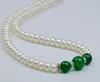 Kedjor 8-9 mm naturlig Abacus White Pearl / Green Jadeite (10-12mm) pärlor halsband