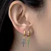 Hoop Earrings Chic Gold Color Huggie Vintage Cross Egyptian Ankh For Women Cubic Zirconia Pendants Earring Jewelry