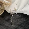 Dangle Earrings Rhinestone Inlaid Irregular Hollow Metal Hoop Pearl Chain Tassel Asymmetric Drop Pendent For Women Girls Ear Jewelry