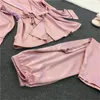 Vêtements de nuit pour femmes 2023 Satin soie Sexy pyjamas ensembles pour femmes costume rose maison nuit à manches longues vêtements de détente 2 pièces vêtements pantalon