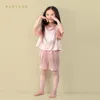 Piżama słodka śliczna solidna kolor dziewczyny różowy jedwabny zestaw odzieży domowej dzieci letnie ubrania Dzieci cienki naturalny jedwabny piżama.