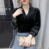 Women's Blouses Black Velvet Vintage Women Tops Korean Fashion Winter Clothes Casual Loose Shirt Blusas Mujer De Moda 2023