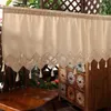 Curtain Bohemian Retro Crochet Beige Linen Cotton Decorative Coffee Short Half Kitchen Door Curtains With Lace Tassel