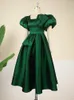 Robes de soirée manches bouffantes robe de bal dames élégantes taille haute plissé vert foncé volants brillant robe de soirée midi 4XL noël