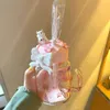 600 ml rosa sakura gato fofo starbucks canecas de palha de vidro bebida fria de copo de presente 340p