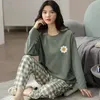 Ropa de dormir para mujer Conjunto de pijama para mujer Pijamas de algodón Versión coreana Traje de ropa para el hogar de manga larga Traje suelto de dos piezas de talla grande Talla grande 230310