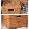 "Panier de rangement en rotin tissé à la main avec couvercle - Organisateur polyvalent durable pour les plantes et la maison - Grande taille pour organiser et désencombrer les espaces"