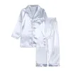 Pajamas 2pcs Infant Baby Boy Girl Pajamas Silk Satin Top Pant Long Sleeve Solid Button-Down Pyjamas Satin Set Nightgown Child Sleepwear 230310