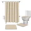 Shower Curtains Lattice Simple Plaid Bathroom Curtain Set Bath Mat Sets With Hooks Non-Slip Pedestal Rug Toilet Cover