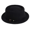 Sombreros de ala tacaña Lana clásica Fieltro suave Pork Pie Hat Fedora para mujeres Otoño Invierno Curvo