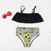 Endelar Girls Two-Piece Swim Suits Bikinis tryck Hög midja Girl Bikini Set Swimsuit Barn Badkläder Kids Baddräkt Girl Beachwear W0310