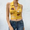 Tanques de mujer HGTE Knit Y2K Crop Top Mujeres Halter Neck Backless Verano Verde V Casual Sin mangas Vintage Sexy Tank Tops