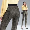 Kvinnor Pants Capris Autumn Winter Sequin Floral Women's Glitter Warm Velvet Legings Pants High midja Elastiska svarta bottnar Pencilbyxor 230310