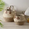 Storage Baskets Handmade Woven Seaweed Storage Baskets Folding Seagrass Belly Garden Flower Pot Plant Basket Straw Storage Boxes For Home Decor 230310