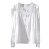 Women's Blouses Lace Patchwork White Women Shirts Summer Design 2023 V-hals Lange mouwen elegante kantoor dame uit het daman