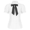 Women's Blouses BP Women's Shirt Bow-Knot Decorated Shirts Puffed Short Sleeve Blouse For Women Button-Up Tops Black White Uniforms