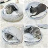 Kattbäddar möbler vinter lång plysch husdjur säng runda kudde hus 2 i 1 varm korg sömnväska bo kennel för små hundar 230309