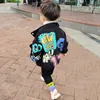 Giackets Spring Autumn Children Boys Boy Boy 2023 Fashion Denim Osterwear Letter Stampa Baseball Unifort Giacca vestiti 230310