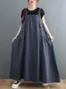 Casual Dresses 359 Spring Summer New Women Denim Suspender Long Skirt Loose Punk Vintage Style Cargo Female Popular Large Swing Dress Y2302