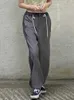 Women's Pants Capris Weekeep Korean Style Grey Wide Leg Cargo Pants Patchwork Baggy Pocket Casual Jogging Sweatpants Women Low Rise Basic Streetwear L230310
