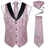 Herenvesten roze paisly pak vest set 5 pc's tuxedo -vest en stropdas pocket square manchetjes tie clips voor bruiloft heren kleding blazer vest 230310