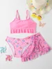 Één-stuks 3 pc's Summer Falbala Girls Kids Swimsuit Lace Deco Print Child Kids Bikini Set 2022 Baby Girl Swimwear Bathing Rok Come W0310