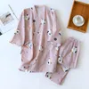 Women's Sleepwear Japanese-style kimono two-piece couple pajamas cover men and women pure cotton gauze cute kitten thin home service plus size 230310