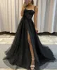Czarny A-line długie gotyckie sukienki balowe koronkowe aplikacje rozcięte cekinowe 2023 Eleganckie wieczorne sukienki Celebrity Party Women Robe de Soiree