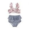 Endelar barn badkläder flickor leopard tryck liten flicka badkläder baddräkt barn baddräkt strand slitage ruffle bikini set simning dräkt w0310