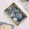 Kitchen Storage & Organization Nordic Trays Wooden Agate Stone Pattern Glass Tray Jewelry Office Desktop Snack Dish Fruit Container Organize