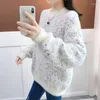 Women's Sweaters 2023 Furry Imitation Mink Sweater White Pullover Autumn Winter Soft Long-sleeved Tops Fashion Streetwear