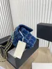 CC Bag Alışveriş Çantaları Lüks Fransız Tasarımcı Denim Kovboy Piled Mavi Moda Altın Ton Metal Zinciri Hardw 20cm