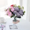 Decorative Flowers 2Pcs 5 Heads Roses Bunch Artificial Bouquet For Wedding Table Decoration Home Party Layout Fake Peony Floral