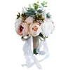 Fleurs de mariage Artificielle Rose Bouquet De Fleurs Pour La Mariée Demoiselle D'honneur Partie Maison À La Main Dentelle Ruban Lin Corde Bowknot Fille Toss