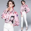 Kvinnors blusar Luxury Designer Womens Tops och 2023 Autumn Long Sleeve Lapel Casual Printed Button Up Shirt Runway Office Ladies Top