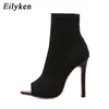 Sandal New Spring Design Ankle Boots Women Peep Toe Knitted Stretch Fabric Booties Sexy Cut Out Stilettos High Heels Shoes 230302