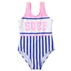 قطعة واحدة من القطع Hotsale مخططة الفتيات Swimsuit 2022 الصيف شاطئ الخدوش الفتيات Monokini الأطفال قطعة واحدة ملابس الأطفال بدلة السباحة W0310