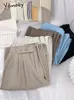 Calças femininas Capris Yitimoky Suits de cintura alta calças de perna larga para mulheres Office elegante estilo francês Comprimento completo 2 botões retos 230310