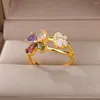 Anéis de casamento zircão oval borboleta para mulheres aço inoxidável cor dourado duplo anel ajustável Jóias de partido BFF