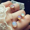 Pendant Necklaces 4 Pcs/Set Women Fashion Opal Gem Oval Geometric Gold Necklace Set Temperament Wedding Party Jewelry Gift