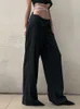 Women's Pants Capris Weekeep 2022 Summer Fashion Waist Bandage Casual Pants Black Basic Low Rise Baggy Women Suit Pants Streetwear Harajuku Trousers L230310