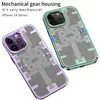 Metall Aluminium Frame PC Matte telefonfodral för iPhone 12 13 14 Pro Max Machinery Gear Wheel Armor Back Cover