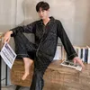 Men's Sleepwear Autumn Men's Trousers Pajamas Suit Plaid High Quality Silk Home Clothes Two-piece Suit for Men Luxury Pajamas for Sleep 230310