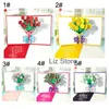 Cartes de vœux de la fête des mères 3D Pop Up Rose Carnation de Thanksgiving Cartes de voeux anniversaire de la Saint-Valentin Carte de fleurs de mariage th0887