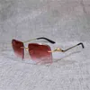 Lüks tasarımcı moda güneş gözlüğü% 20 indirim vintage rimless büyük boy erkekler oculos leopar tarzı kare metal gölge kesme lens gafas kadınlar için outoorkajia için