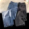 Herr jeans ny vår 2023 elastisk midja baggy koreansk mode casual tie blomma kantning rakben denim byxor man y2303