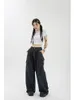 Jeans femininos Harajuku Calças de carga de tamanho grande mulheres mulheres de rua japonesas largura de pernas largas para as bolsos fêmeas de calça salteira calçada 230310