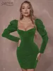 Robes décontractées Adyce hiver femmes à manches longues lanterne Mini robe 2023 Sexy sans bretelles élégant vert soirée boîte de nuit fête femme tenue